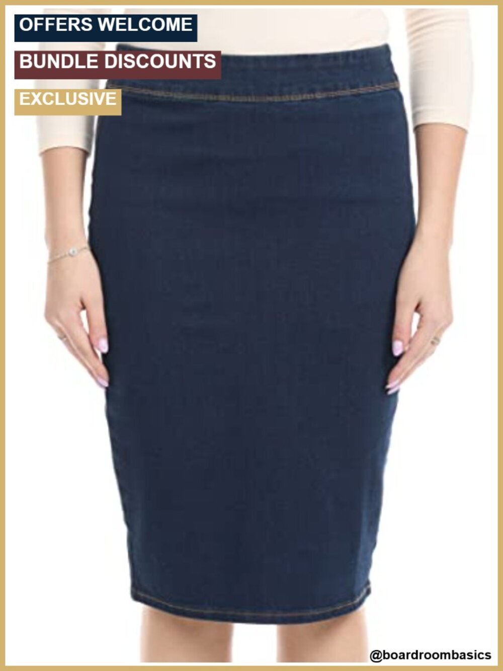 Pull-On Jean Pencil Skirt 4 Way Stretch Denim High Rise